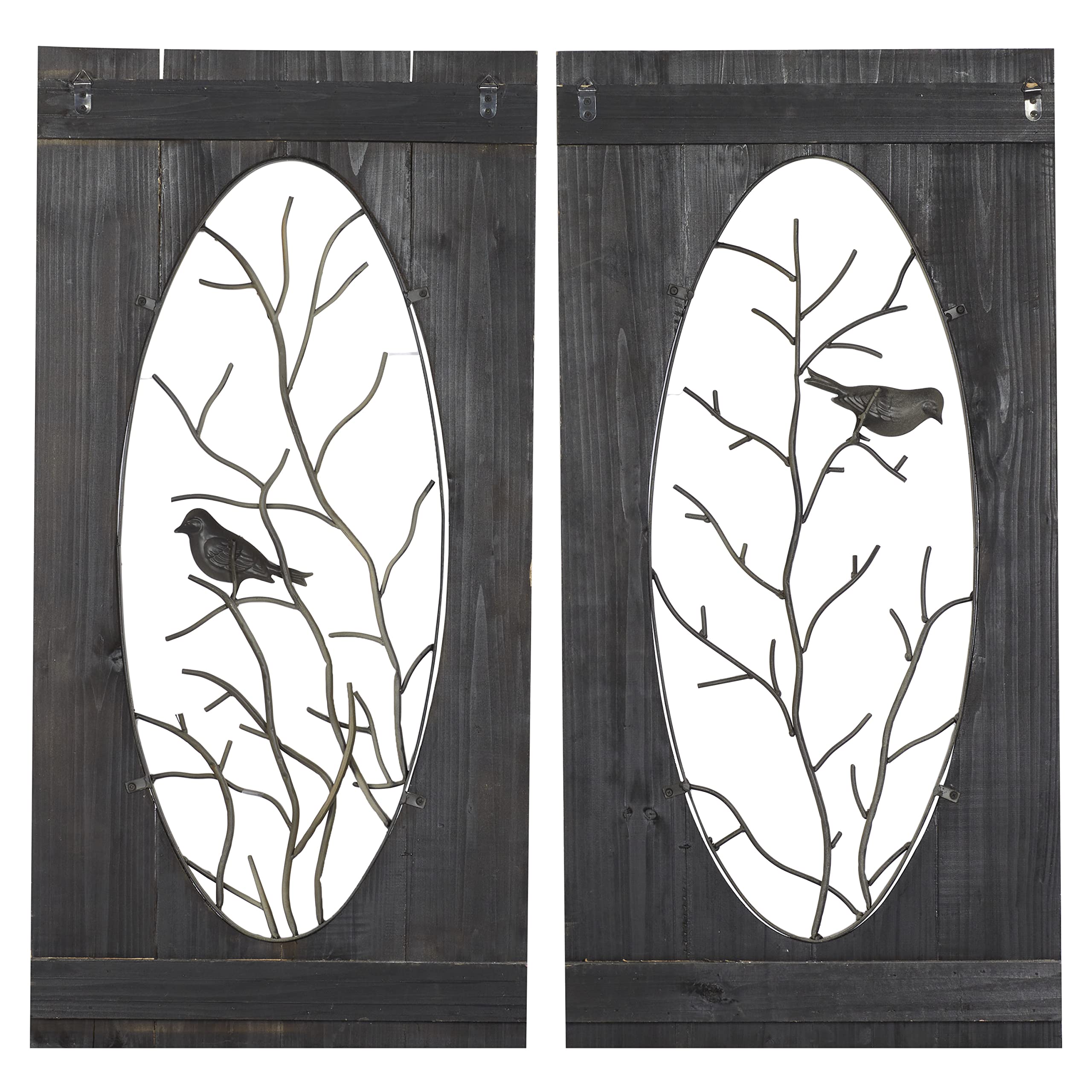 Deco 79 Wooden Bird House Wall Decor - Set of 2 Natural Branch Wall Sculptures 18x1x36 Inches, Rustic Brown Home Art - Perfect for Living Room, Bedroom & Farmhouse Decor