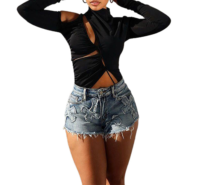Women's High Waist Stretch Denim Shorts - Comfortable & Trendy Summer Fashion for Casual Outings, Beach Trips, and Music Festivals