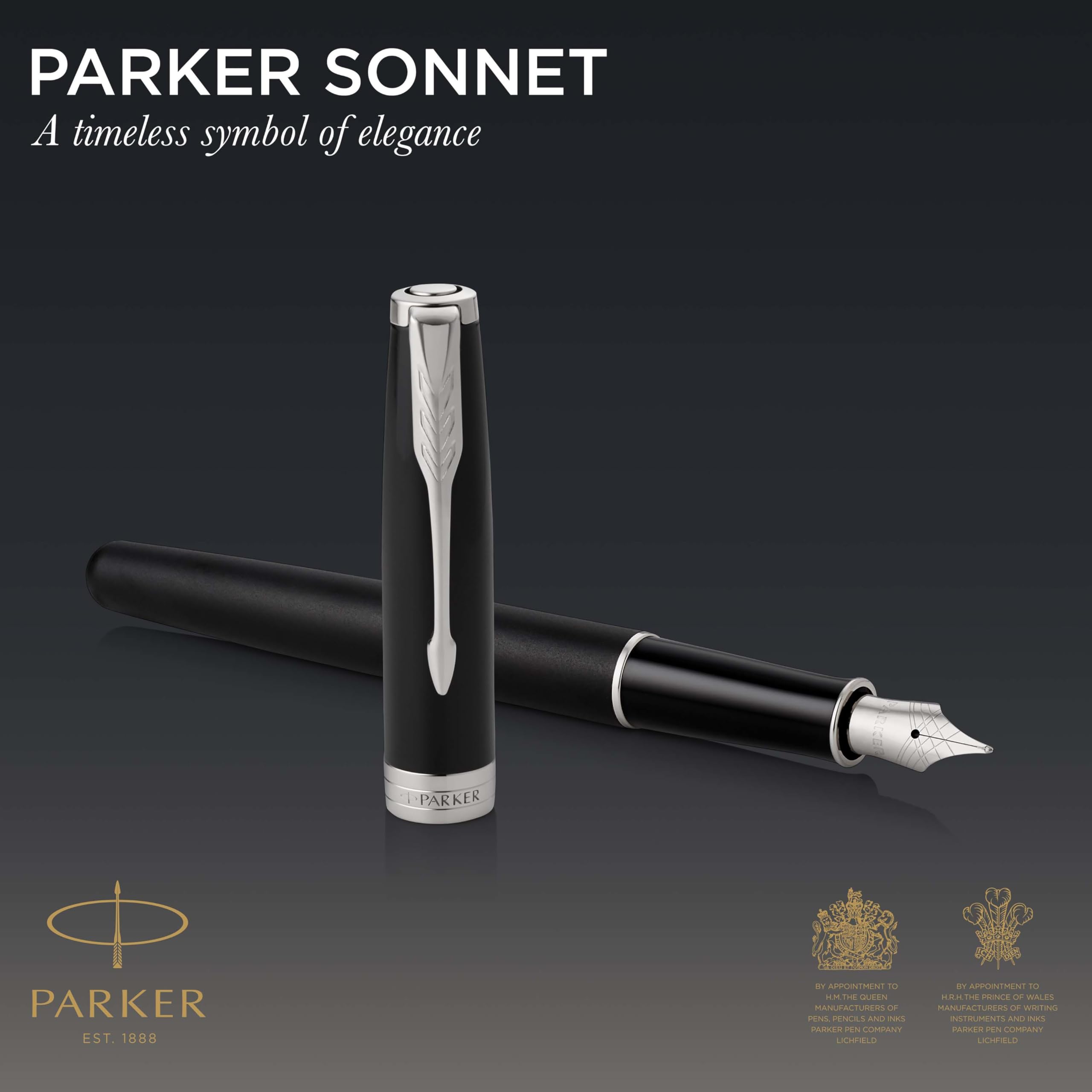PARKER Sonnet Fountain Pen - Matte Black Lacquer with Palladium Trim, Fine Nib (1931521) | Premium Writing Instrument for Business, Calligraphy & Gift Giving