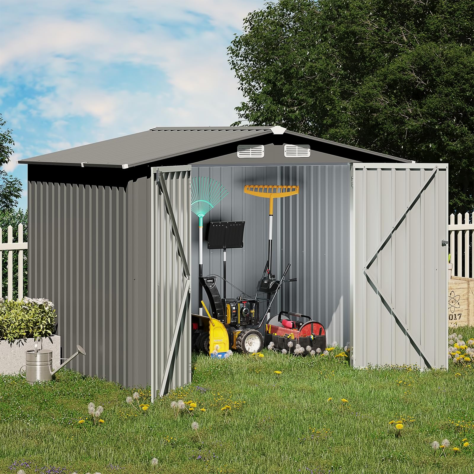 OC Orange-Casual 8x6 FT Outdoor Storage Shed - Heavy Duty Galvanized Steel Garden Tool Shed with Lockable Door for Backyard, Patio & Lawn | Weather-Resistant Metal Storage for Yard Tools, Pool Supplies & Seasonal Decor (Grey)