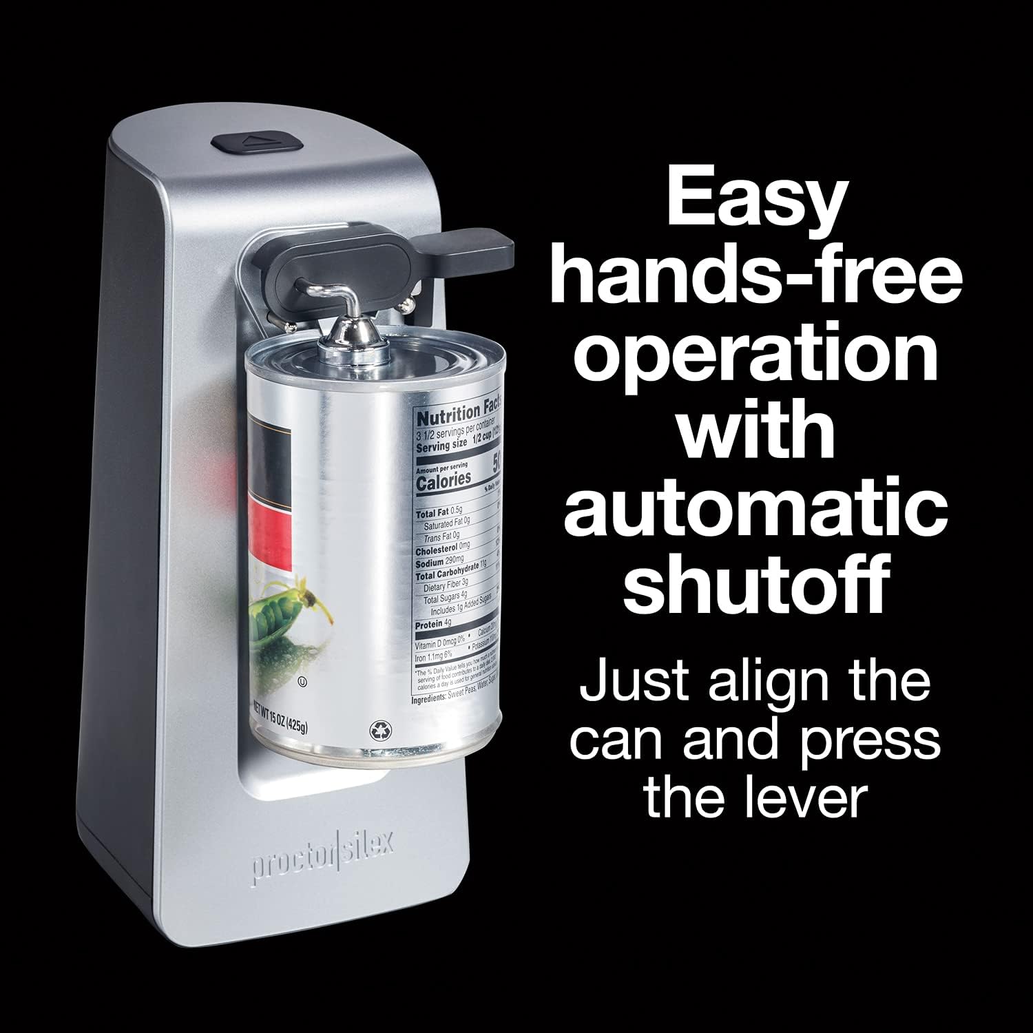Proctor Silex 75225 Electric Can Opener - Automatic Kitchen Can Opener with Stainless Steel Blade, Easy-Clean Lever & Cord Storage - Extra Tall Design for Large Cans - Perfect for Home, Restaurant & Camping Use
