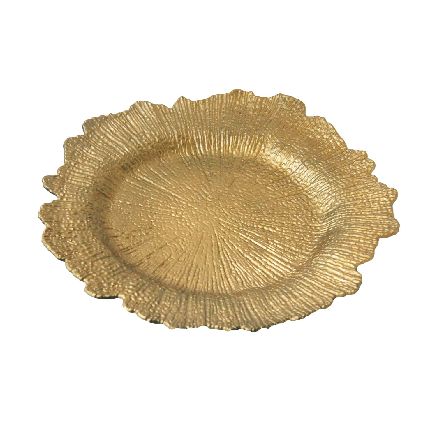 WELMATCH 12-Pack Gold Plastic Charger Plates - 13 Inch Round Floral Sponge Wedding Dinner Plates for Party Decorations & Table Settings - Elegant Gold Charger Plates for Weddings, Banquets, and Special Events