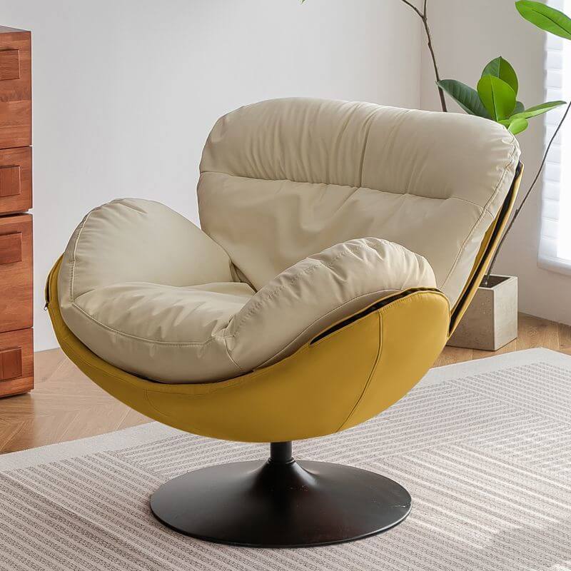 Modern Beige Swivel Ergonomic Accent Chair with Ottoman - Adjustable Rotating Lounge Chair with Removable Cushion for Living Room, Bedroom, or Office - Perfect for Relaxing, Reading, and Entertaining Guests