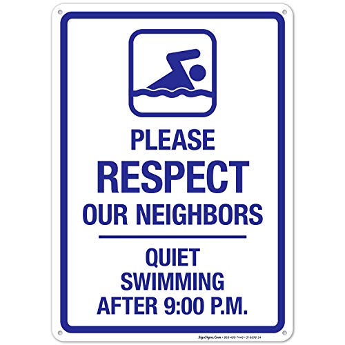 No Swimming After 9 Sign - 10x14 Inch Rustproof Aluminum Pool Sign | Fade-Resistant for Indoor/Outdoor Use | Made in USA by Sigo Signs | Perfect for Residential Pools, Community Centers & Water Parks