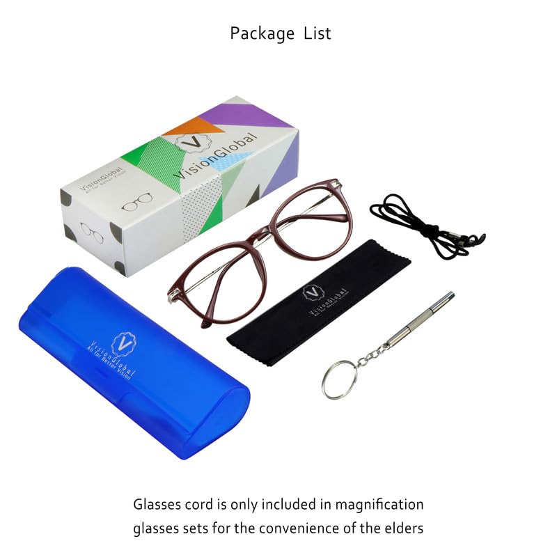 VisionGlobal Blue Light Blocking Glasses for Women - Anti Eyestrain Computer & Reading Glasses with Stylish Frame & Anti Glare - Perfect for Office Work, Gaming & Screen Time