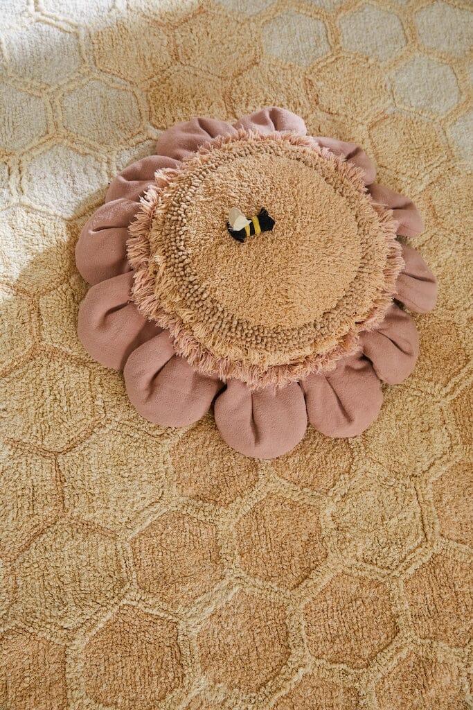 Lorena Canals Planet Bee Pink Daisy Floor Cushion - Organic Cotton Kids Play Mat, Nursery Decor & Cozy Reading Nook Accent - Perfect for Playrooms, Bedrooms and Living Spaces