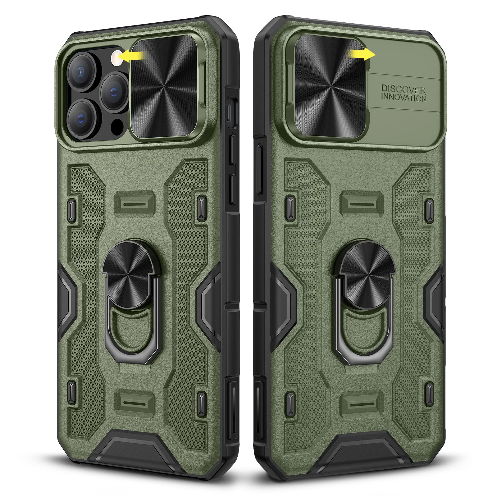 **Magnetic Phone Case for iPhone 13 Pro Max/12 Pro Max - Built-in 360° Rotating Ring Stand, Kickstand & Camera Cover, Protective Green Case | Perfect for Work, Travel & Everyday Use**
