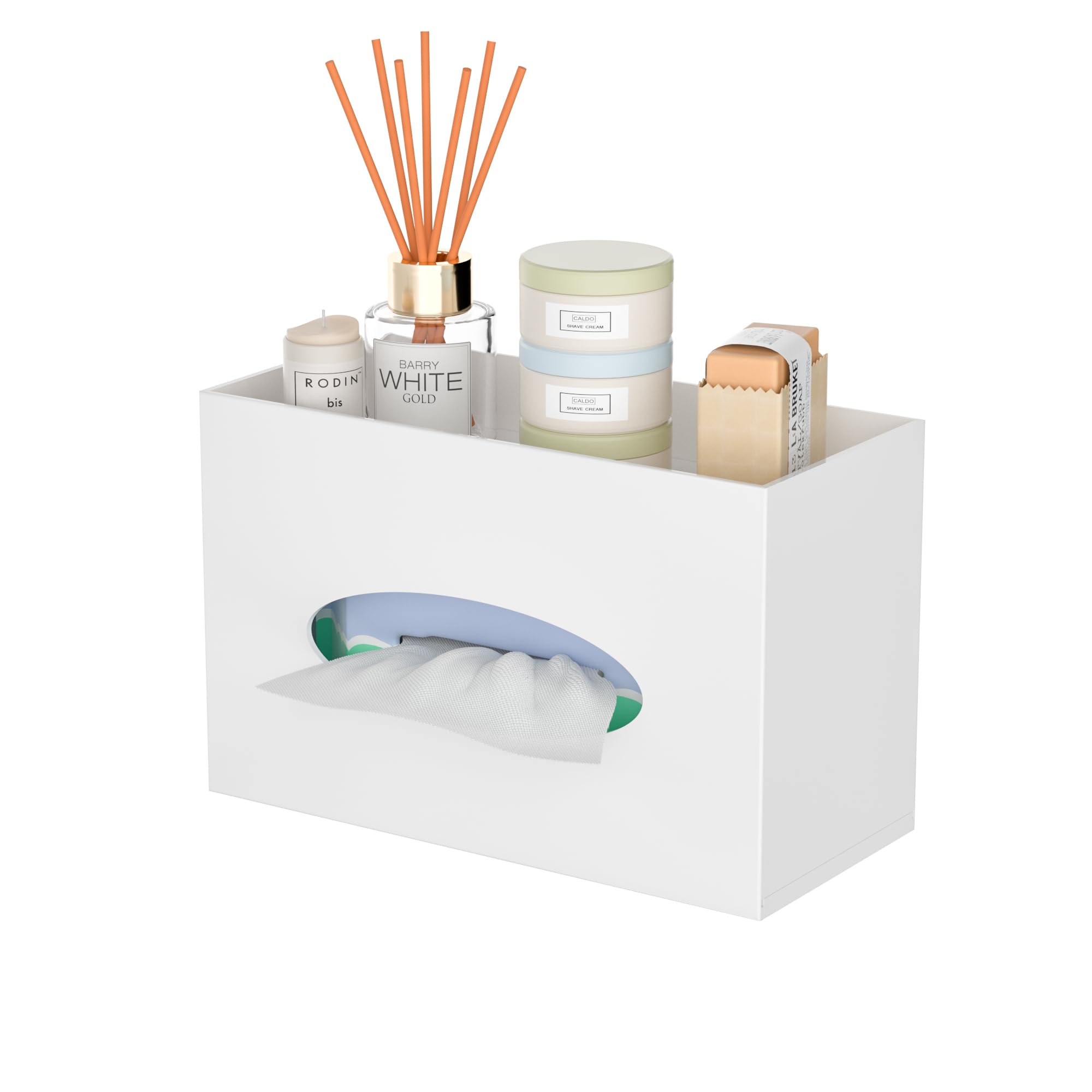 White Acrylic Tissue Box Cover - Rectangular Tissue Dispenser with Storage Tray for Bathroom, Kitchen, Home & Office - Modern Home Decor (9.85