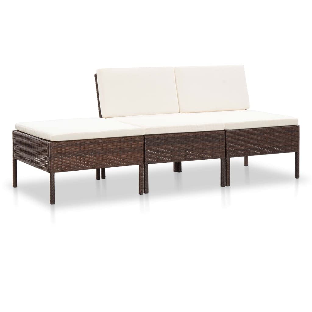 vidaXL 3-Piece Brown Poly Rattan Outdoor Patio Lounge Set with Weather-Resistant PE Material & Comfortable Cushions - Perfect for Garden, Poolside, and Backyard Relaxation