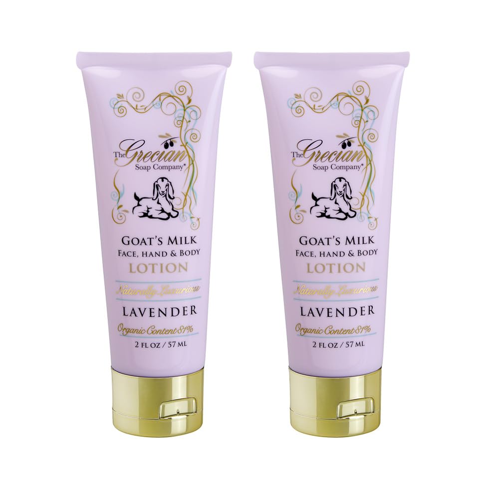 Grecian Premium Organic Goat Milk Lotion 2-Pack Lavender Scent - Nourishing Face, Hand & Body Cream for Women | Ultra Hydrating & Moisturizing | Perfect for Dry Skin Care, Night Routine & Spa Day Relaxation