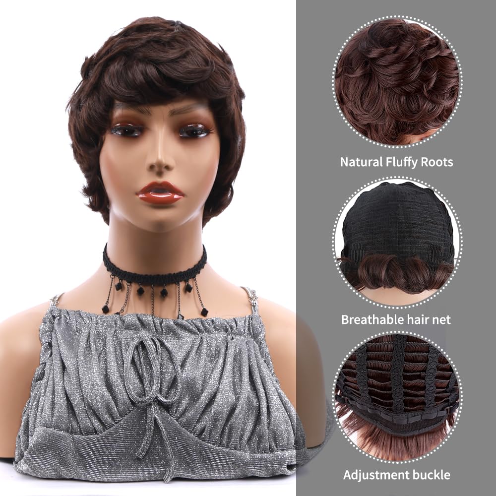 Short Brown Pixie Cut Wigs for Black Women - Synthetic Curly Hair Wig for Fashion & Cosplay - Perfect for Daily Wear, Parties & Costume Events (4)
