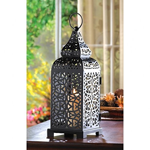 Outdoor Moroccan Hanging Iron Candle Lantern Decor - Black Tower Style for Patio, Garden & Wedding Decorations