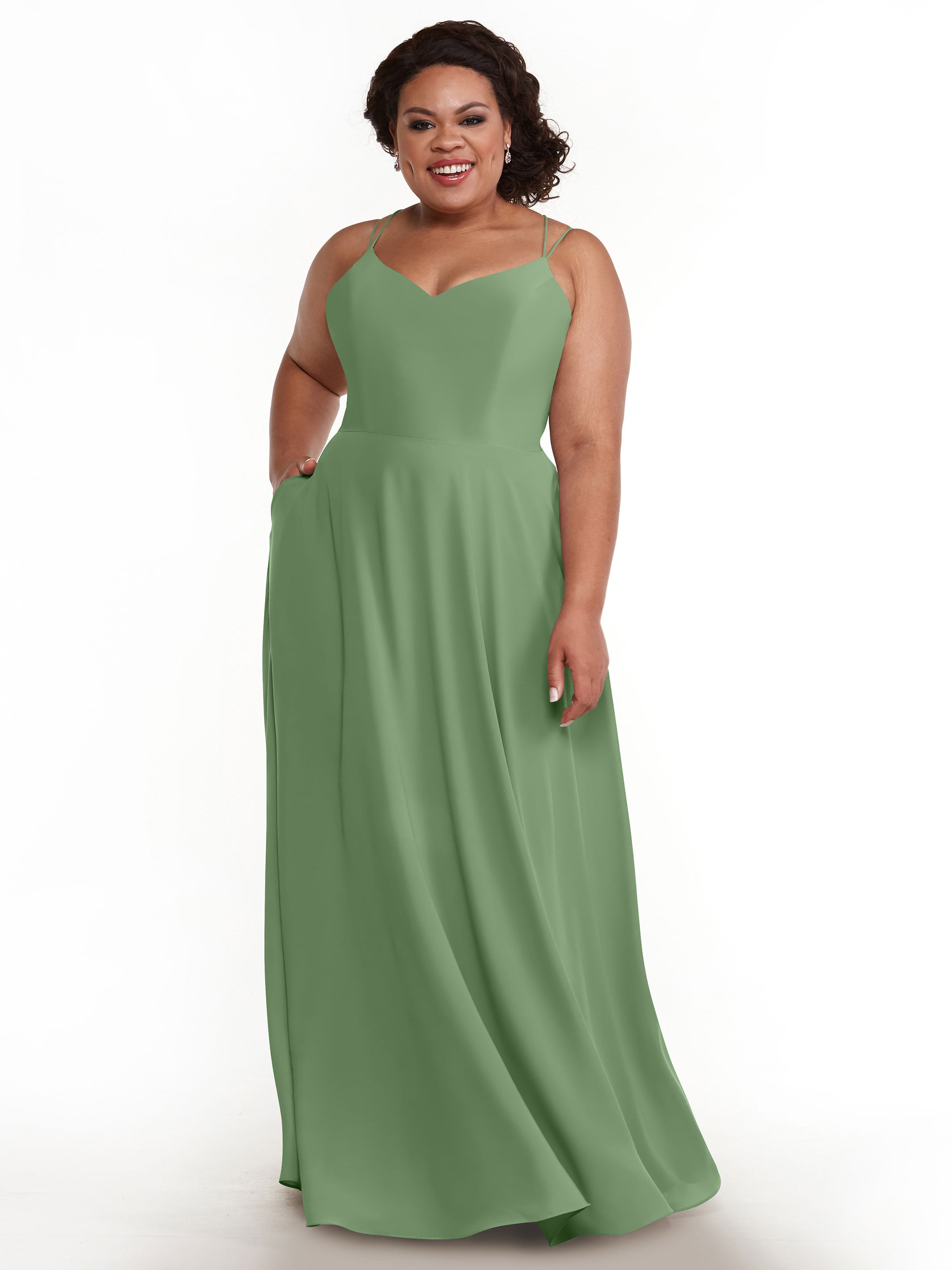 Elegant 83024 Stretch Chiffon A-Line Bridesmaid Dress with Pockets - Perfect for Weddings, Parties & Formal Events - Comfortable & Stylish Plus Size Option Available
