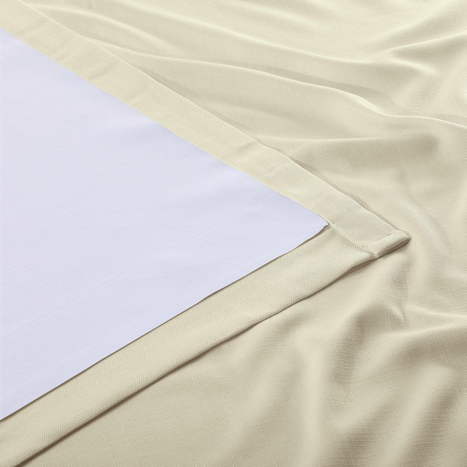 Gravity Ivory Italian Faux Linen Blackout Curtains - Elegant Room Darkening Window Drapes for Bedroom & Living Room