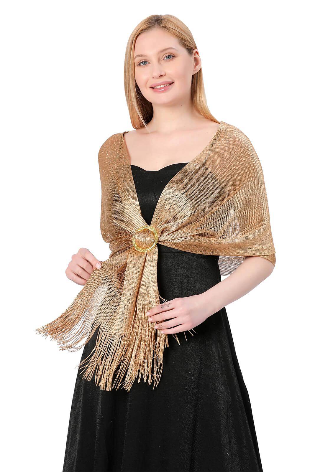 Elegant Polyester Shawl with Tassels and Clasp - Soft Womens Wrap Scarf for Evening Parties, Weddings & Fall Fashion Accessories CJ0103