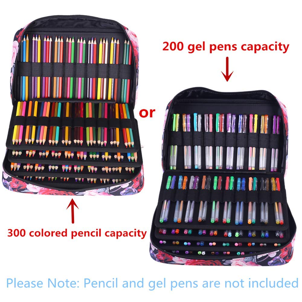 Premium Large Capacity Nylon Pencil Case - Holds 300 Colored Pencils or 200 Gel Pens with Secure Zipper Closure, School & Art Supplies Organizer for Students, Artists & Professionals - Perfect for Classroom, Studio & Office Use