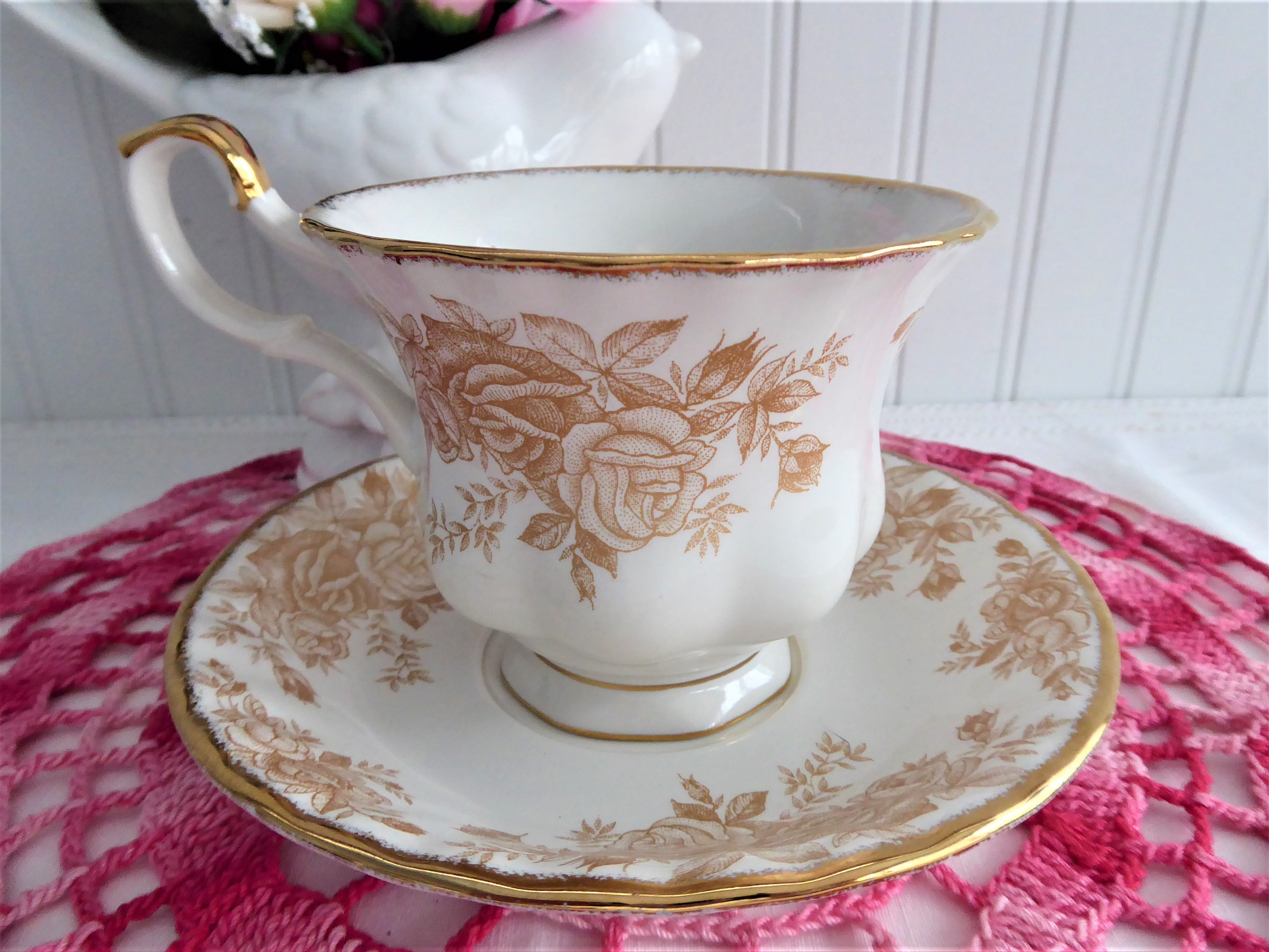 Royal Albert Old Country Roses Gold Cup and Saucer Set - 2007 Brush Gold OCR Coordinate - Perfect for Afternoon Tea, Bridal Showers, and Vintage Home Decor