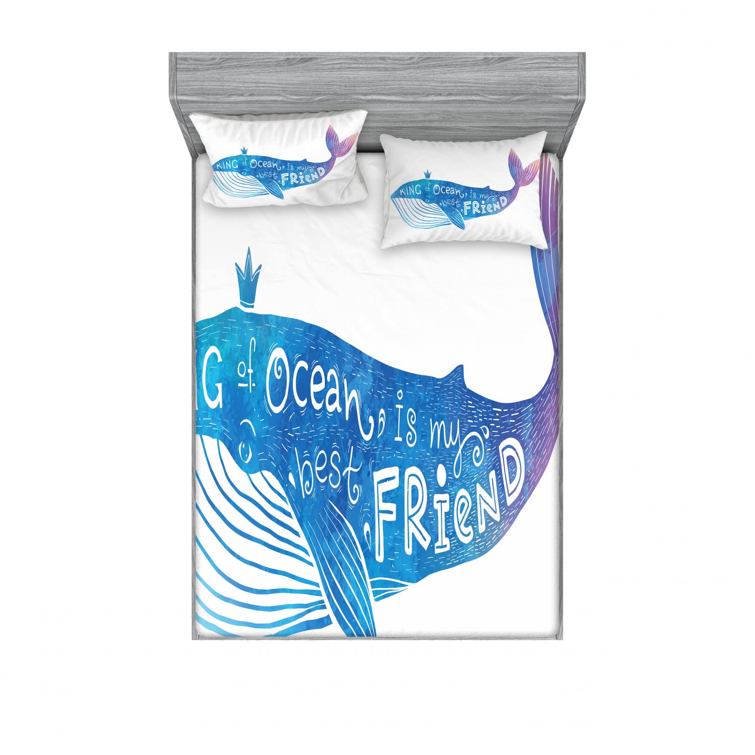 Ambesonne King 2-Pack Fitted Sheet & Pillow Sham Set - Watercolor Abstract Design, 4-Piece Luxury Bedding Set (2 Queen Fitted Sheets + 4 Pillowcases) in Blue & Purple - Perfect for Master Bedroom, Guest Room & Dorm Decor