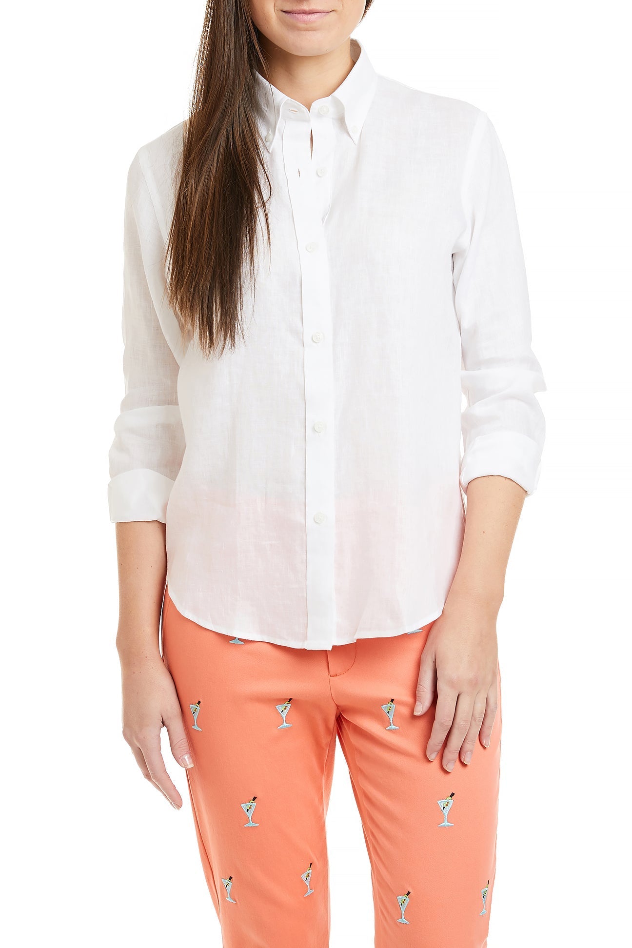 Women's White Linen Button Down Shirt - Casual Office Wear & Summer Outfits