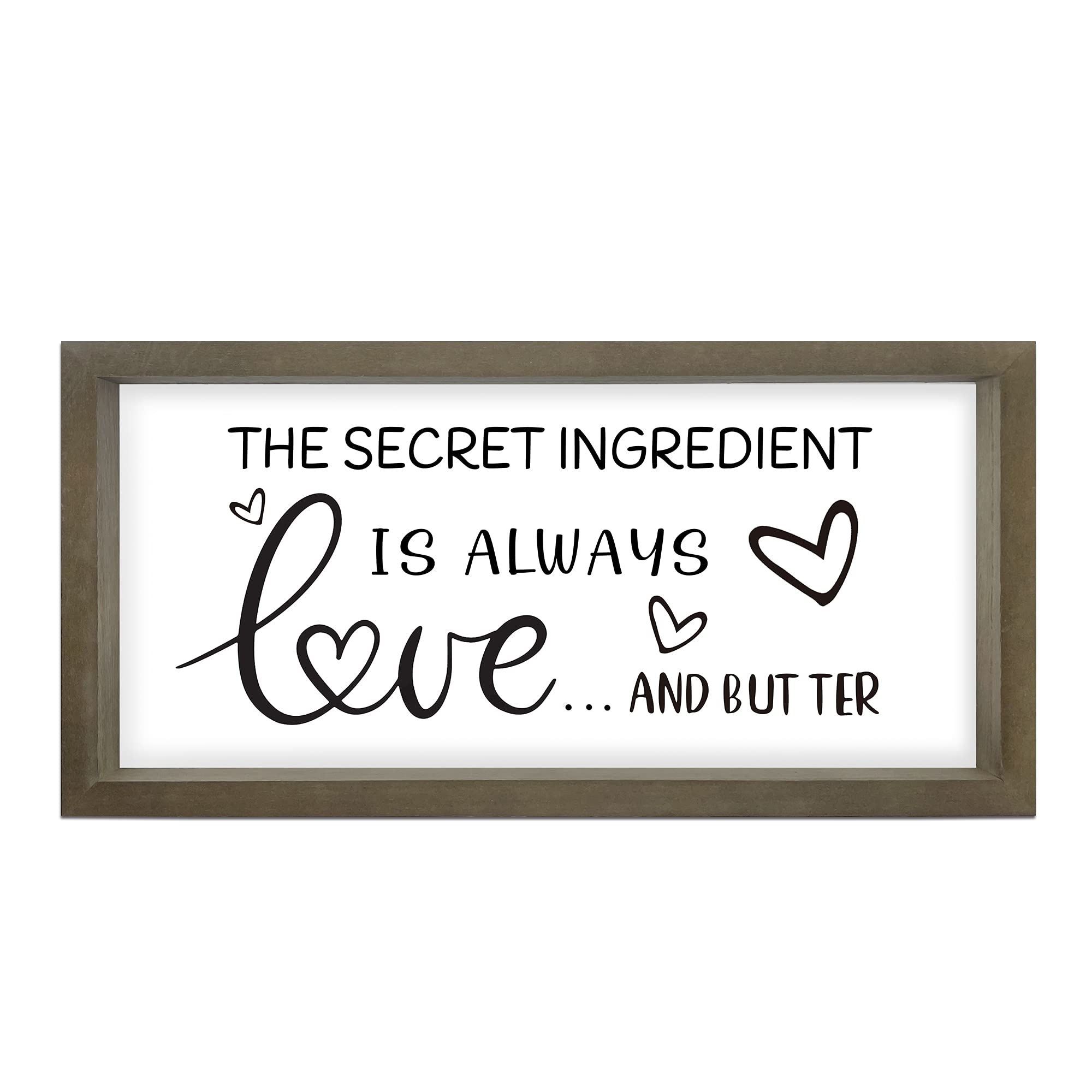 Funny Kitchen Sign - Rustic Farmhouse Wall Decor with Solid Wood Frame 16x8 Inch | 'The Secret Ingredient is Always Love and Butter' | Perfect for Country Kitchens, Dining Rooms & Gift Giving