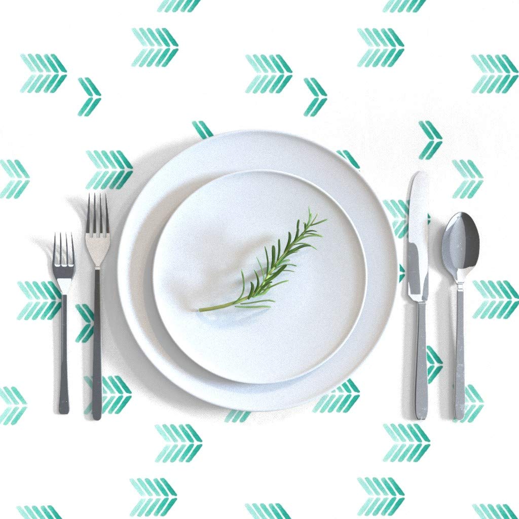Custom Watercolor Minimalist Arrows Green Cotton Sateen Tablecloth 70x90 inches - Nursery, Baby Shower, Dining Table Decor | Gender Neutral Aqua Chevron Print Table Linens for Home & Party Use
