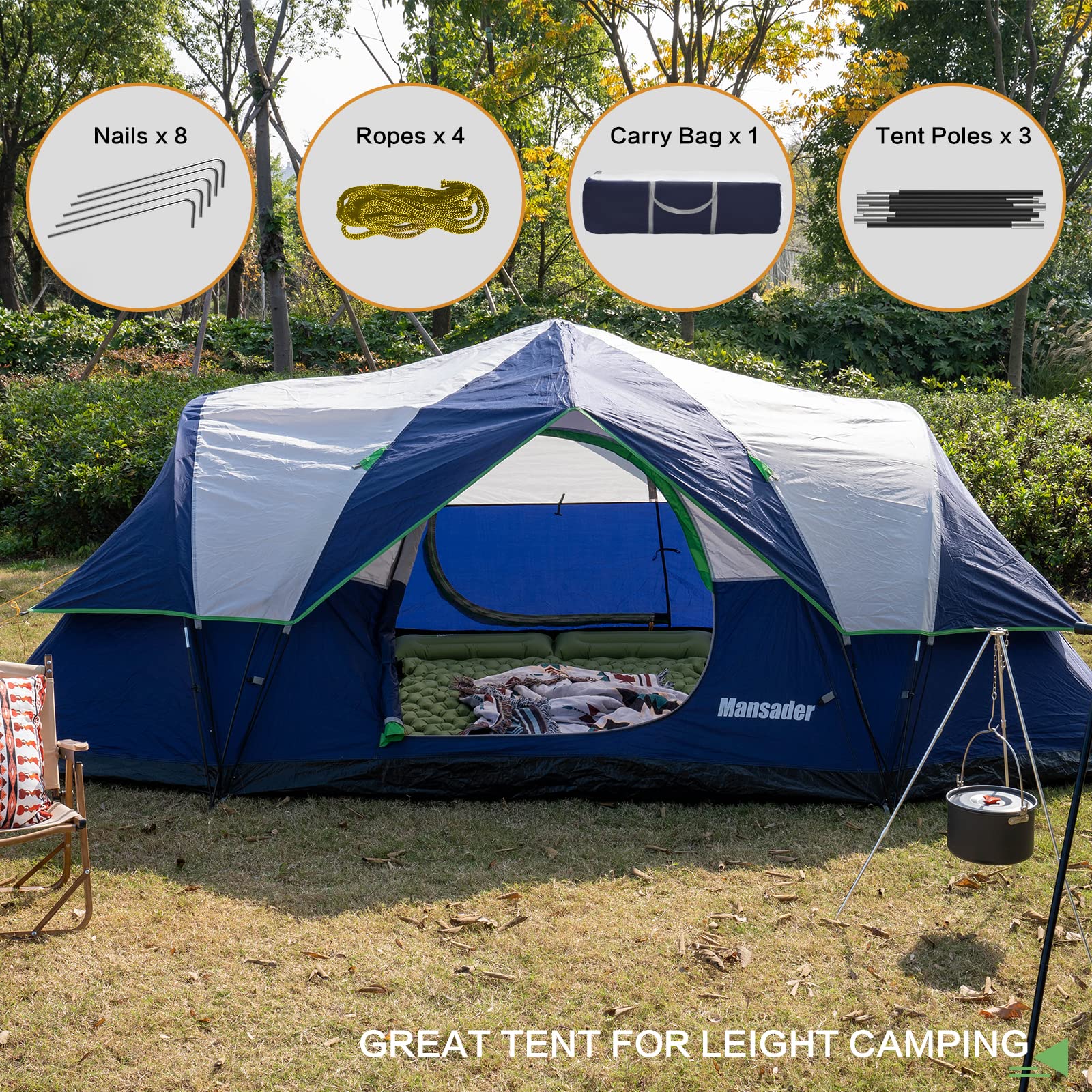 6 Person Family Camping Tent - Waterproof Windproof Outdoor Tent with Top Rainfly - Easy Setup Pop Up Tent for Camping, Hiking & Travel - Perfect for Family Adventures, Backpacking Trips & Outdoor Exploration