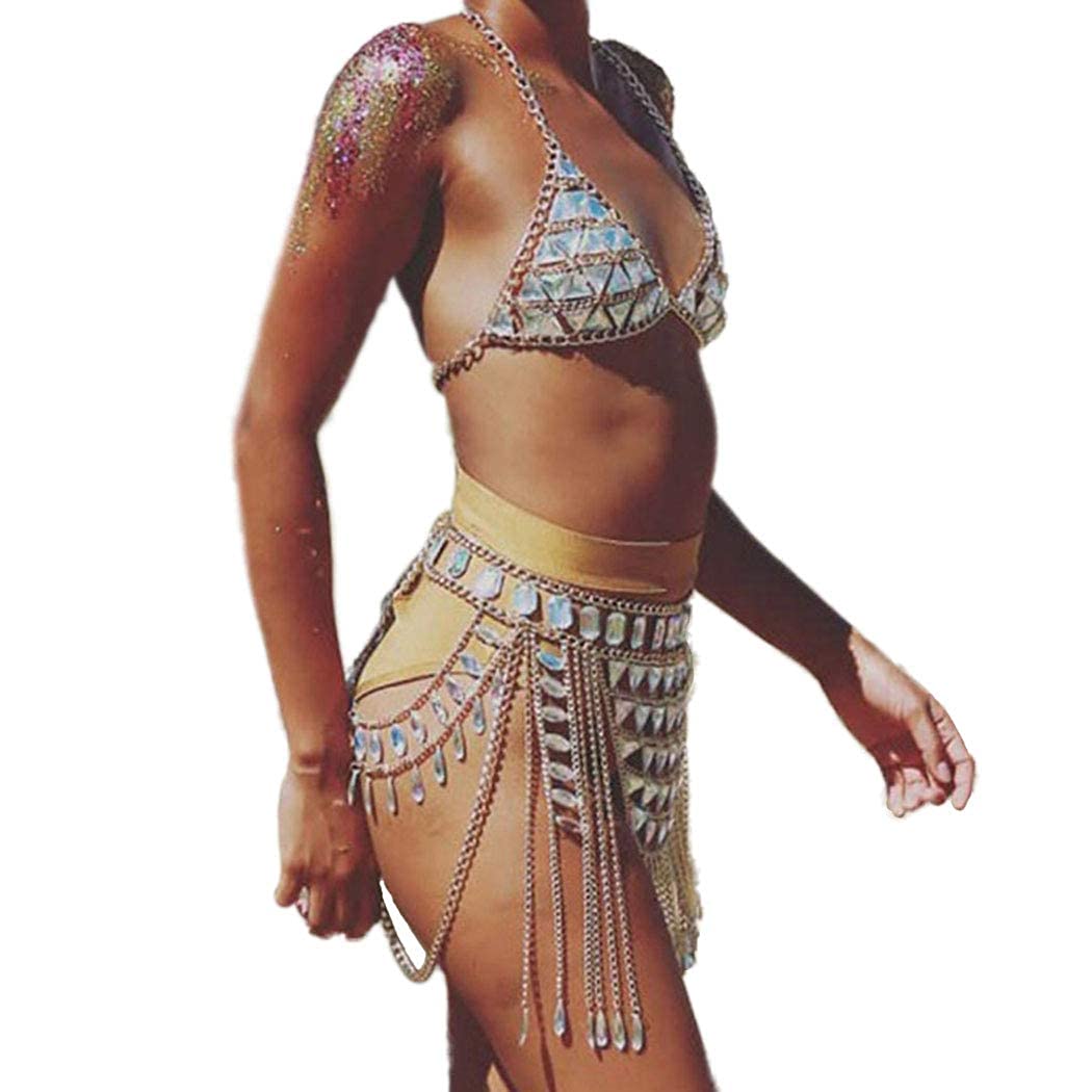 CanB Rhinestone Body Chain - Boho Waist Belly Jewelry for Women | Crystal Skirt Chain & Bra Top Accessory | Gold Festival Body Jewelry for Parties, Beach & Music Events