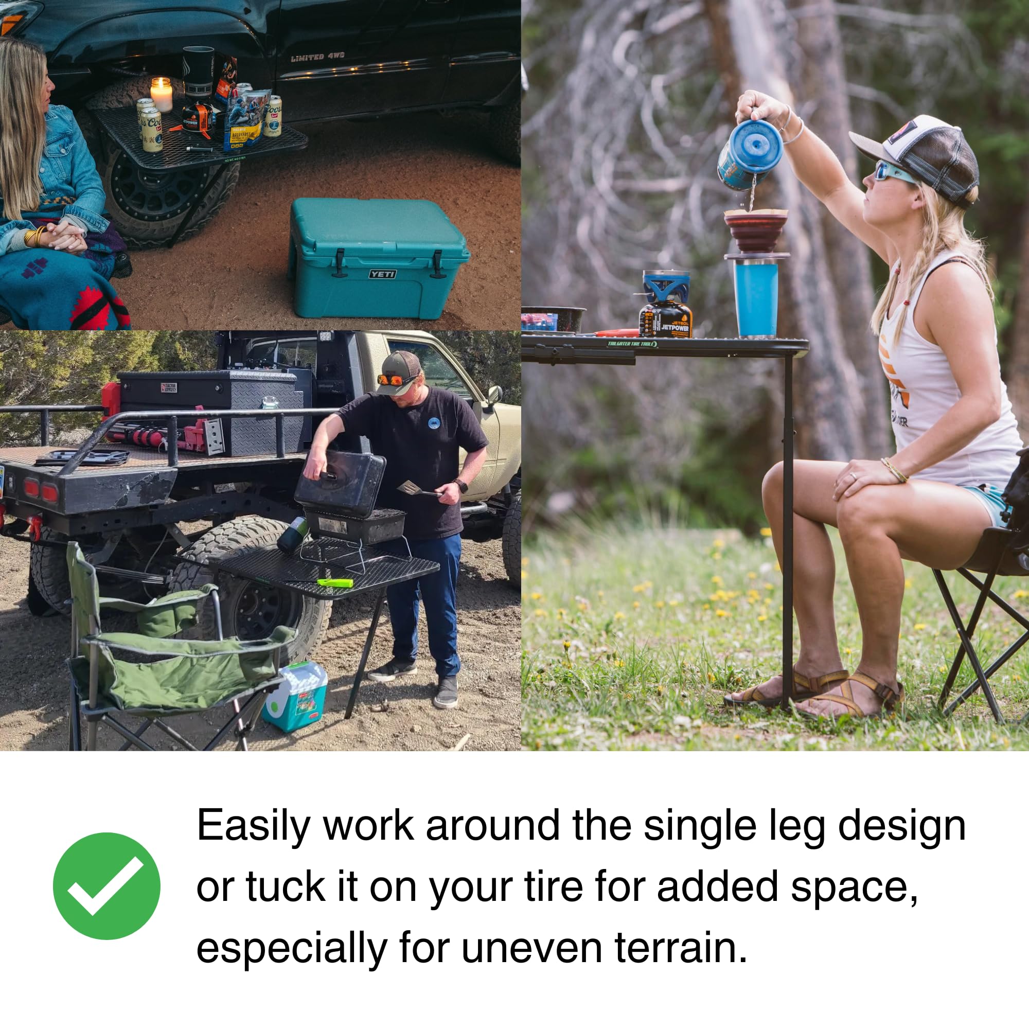 Aluminum Vehicle Tire-Mounted Camping Table for Outdoor Adventures - 33.5 x 28 Inch Portable Work Surface for Tailgating, Overlanding & Travel (Black) - Perfect for Picnics, RV Trips & Off-Road Camping