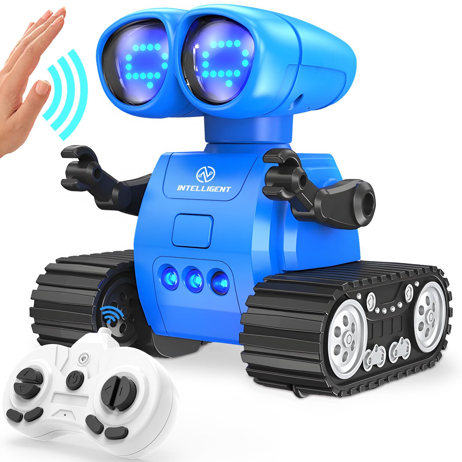 Rechargeable Remote Control Robot Toy with Auto-Demo, Music & LED Eyes - Walkie Talkie RC Robot for Kids Age 7-12 | Interactive STEM Toy Gift for Boys & Girls | Toddler Robot Toy for Indoor Play & Birthday Gifts (Blue)