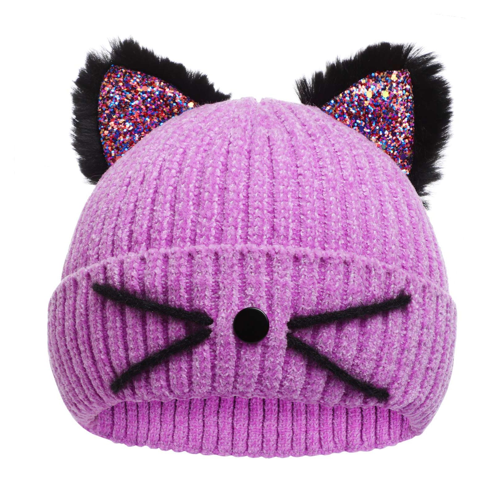 Sparkle Cat Ears Knit Beanie for Girls Ages 7-12 - Warm Winter Hat with Sequins for Outdoor Snow Skiing & Cold Weather Activities