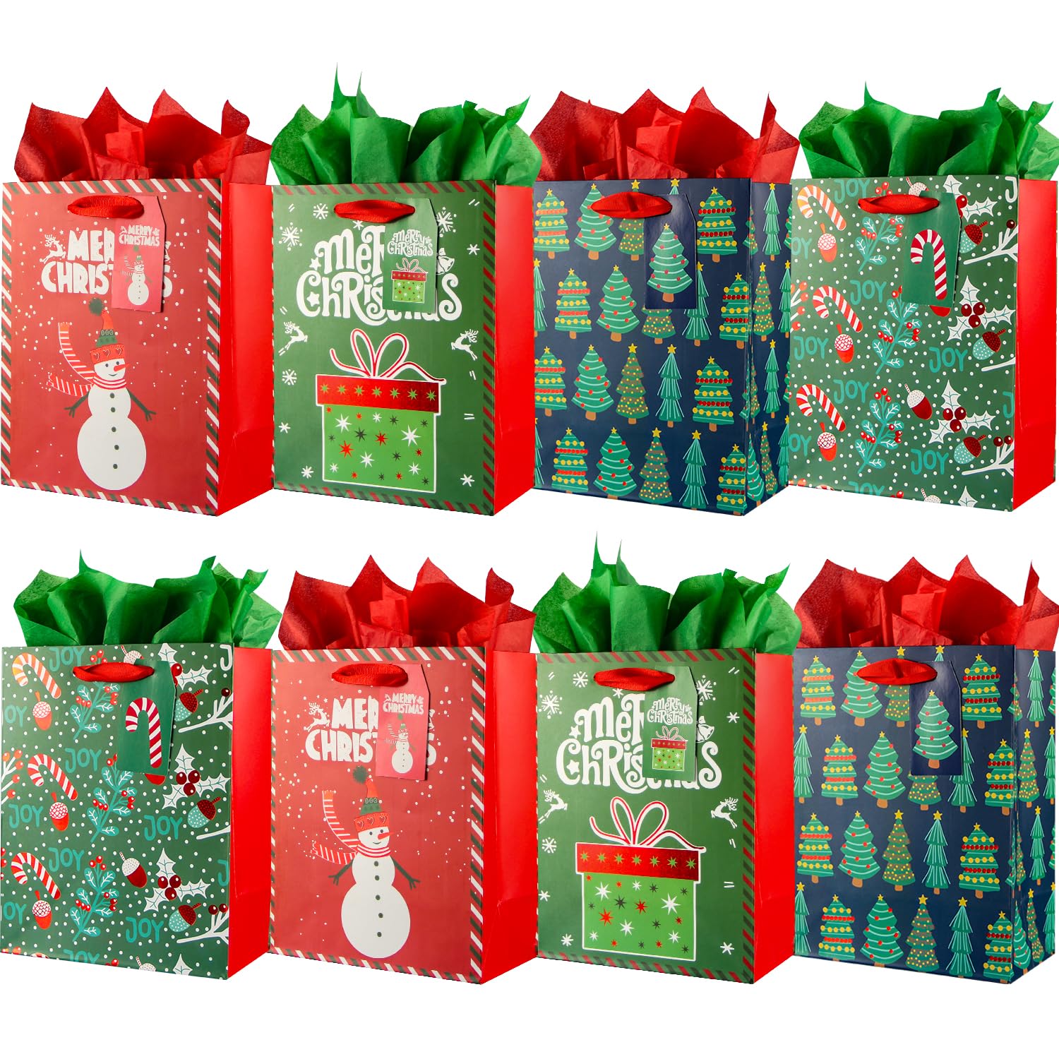 12Pcs Christmas Gift Bags with Tissue Paper - 9