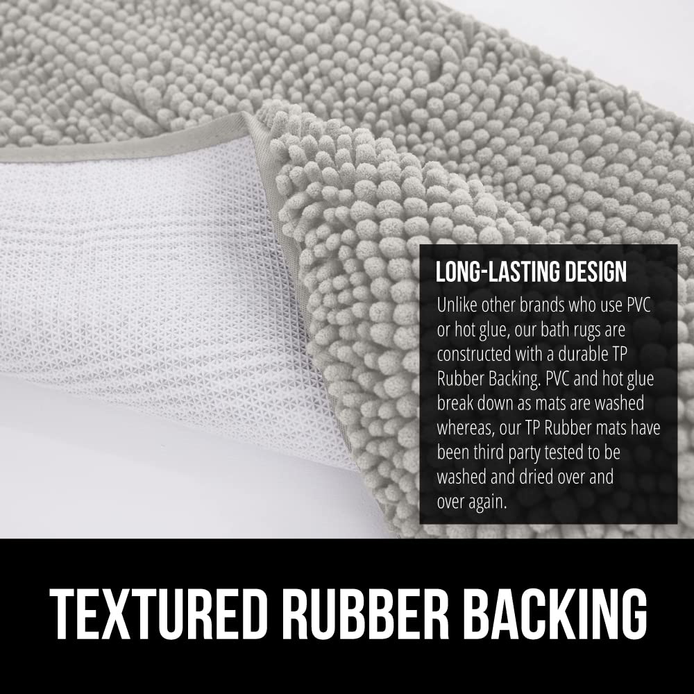 Premium Gorilla Grip Bath Rug Mat 70x24 Inch - Ultra Soft Absorbent Chenille Shower Mat with Non-Slip Rubber Backing - Quick Dry Microfiber Bathroom Floor Rug - Machine Washable - Light Gray Home Decor - Perfect for Bathrooms, Showers, and Spa Areas