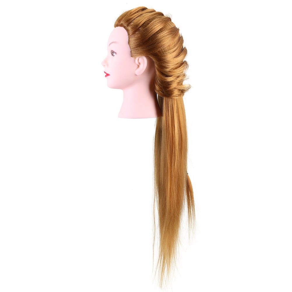 Professional Hair Practice Manikin Head with Long Straight Golden Synthetic Hair - 40% Real Hair for Braiding, Styling & Cosmetology Training - Perfect for Salon Practice, Makeup Application & Hairstyling Classes