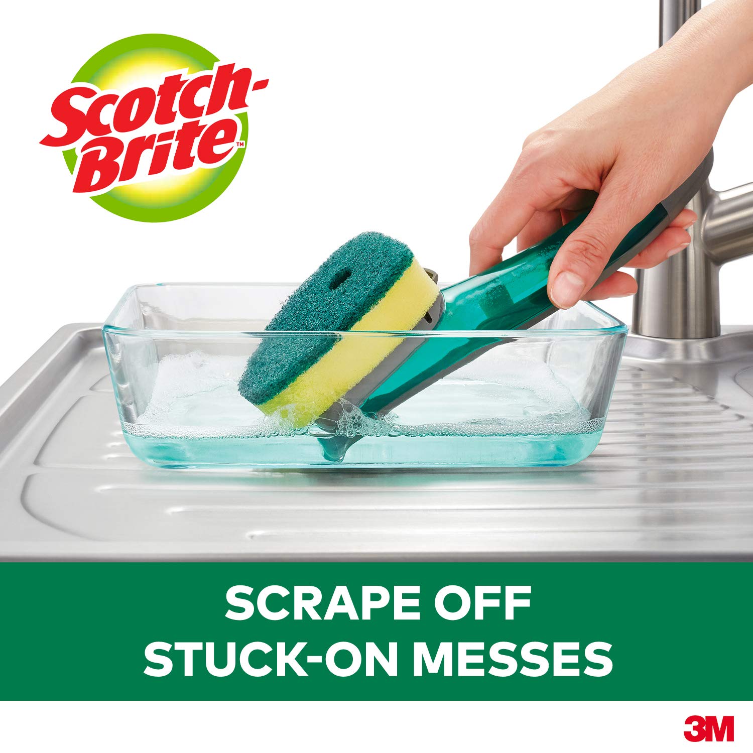 Scotch-Brite Advanced Soap Control Dishwand - Heavy Duty Scrubber for Tough Kitchen Cleaning | Dish Brush with Built-in Soap Dispenser for Pots, Pans & Dishes