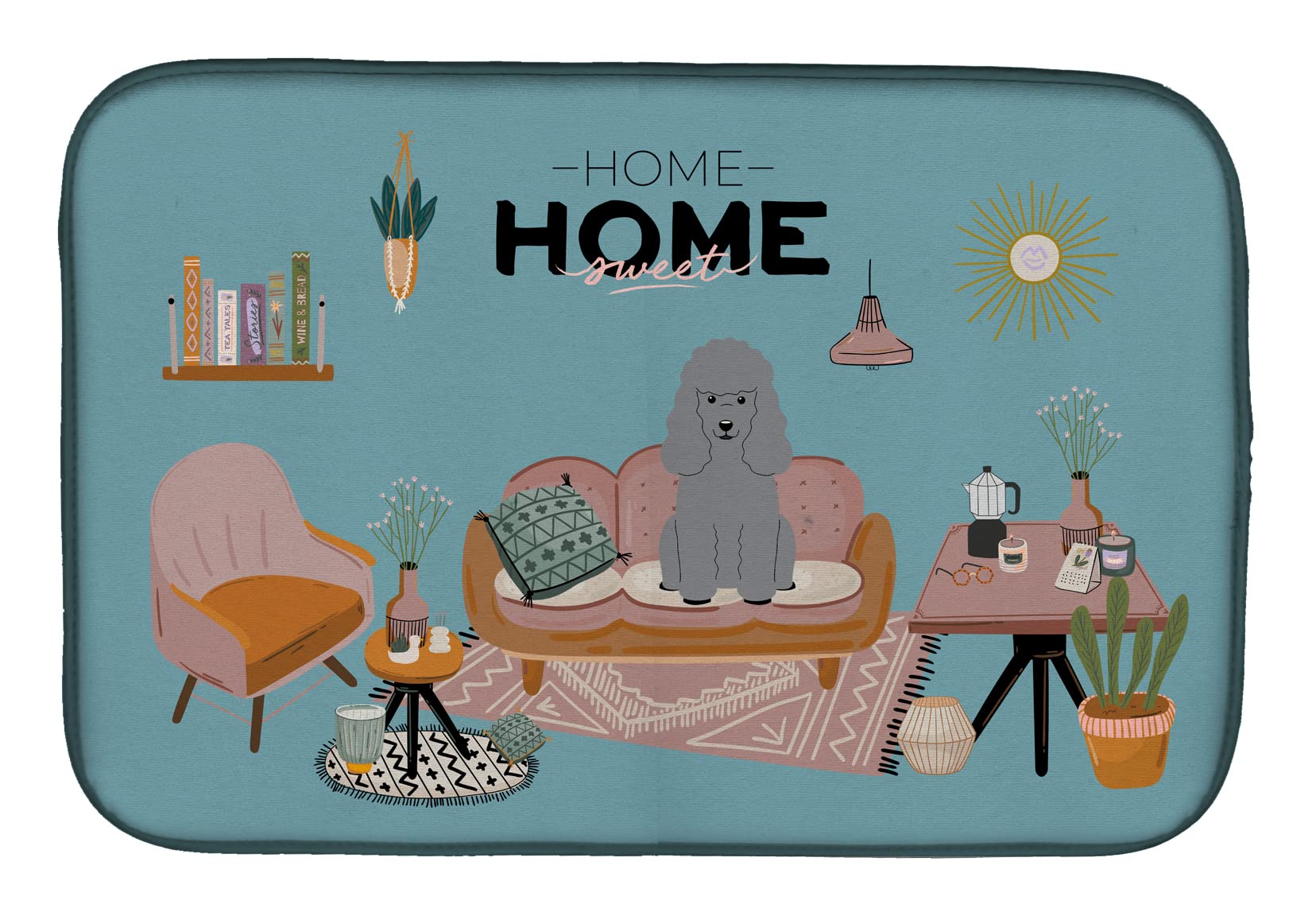 Silver Poodle Sweet Home Absorbent Dish Drying Mat - 14 x 21 Inch Kitchen Countertop Drainer Pad | Multicolor Non-Slip Drying Mat for Dishes, Utensils & Cookware | Perfect for Kitchens, RVs & Small Spaces
