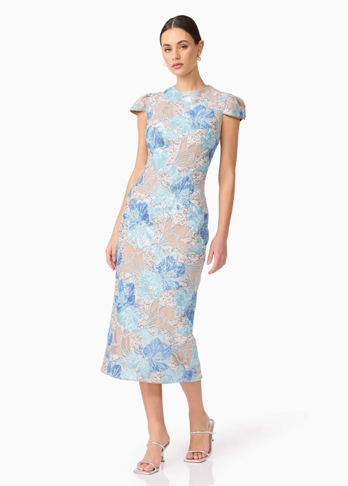 Blue Sequin Midi Dress for Women - Elegant Party & Evening Gown for Prom, Cocktail, Wedding Guest & Special Occasions