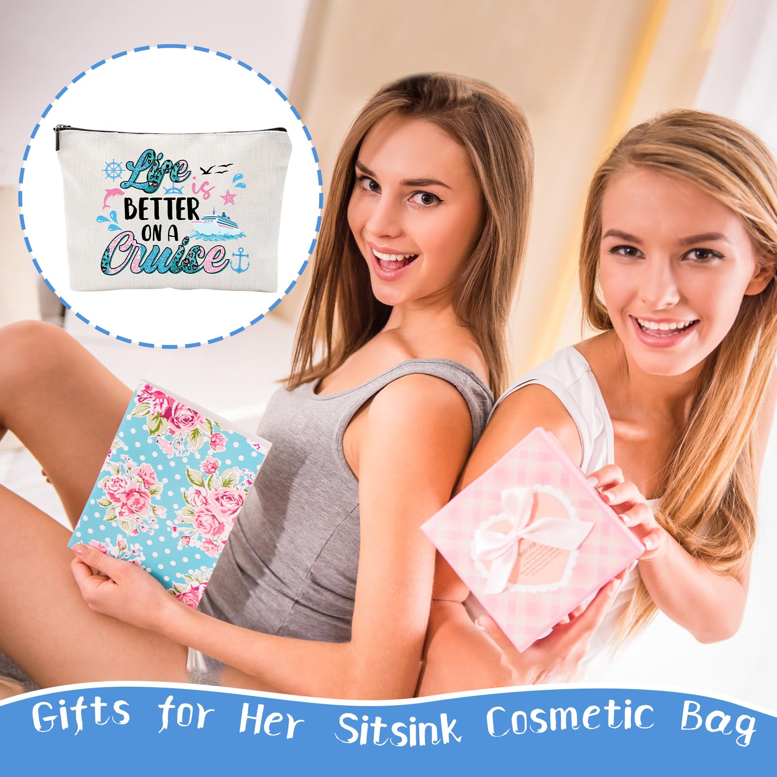 Unique Cruise-Themed Cosmetic Bags for Women - Waterproof Vacation Makeup Organizer | Perfect Gift for BFF Birthday, Summer Travel & Beach Essentials | Ideal for Cruise Vacations, Beach Trips & Travel Accessories