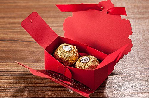 150 Gold/Red/White Wedding Favor Candy Boxes - Elegant Wedding Party Favors, Bridal Shower Gifts & Decoration - Perfect for Wedding Receptions, Anniversary Celebrations and Special Events