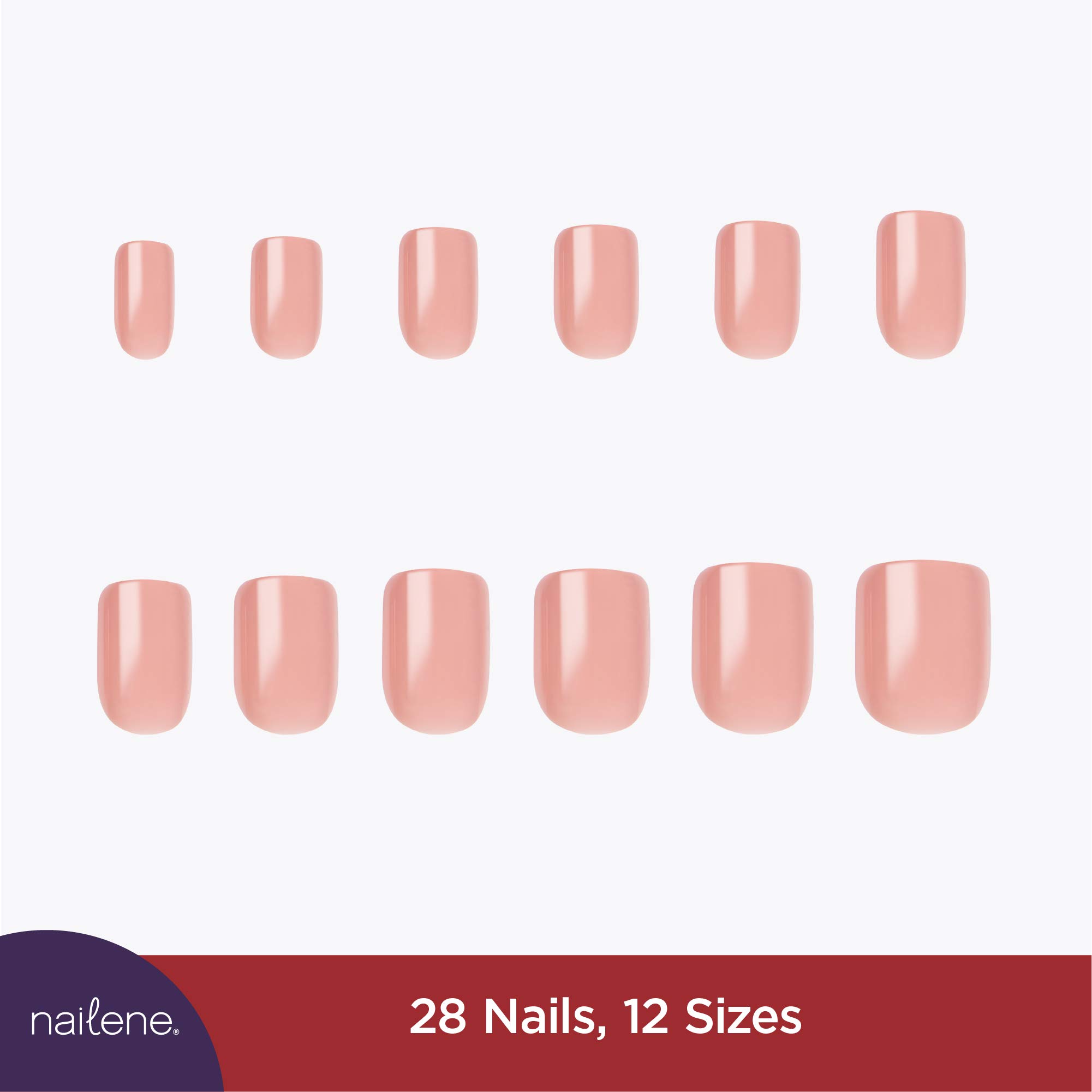 Nailene So Natural False Nails - Pink High Gloss Artificial Nails (28 Count) for Manicure, Parties & Special Occasions