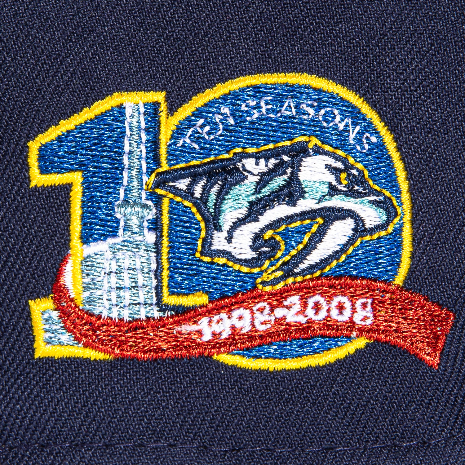 New Era 59Fifty Nashville Predators 10th Anniversary Patch Logo Hat - Light Navy & Black - Official NHL Hockey Cap for Fans & Collectors - Perfect for Games, Tailgating & Sports Events
