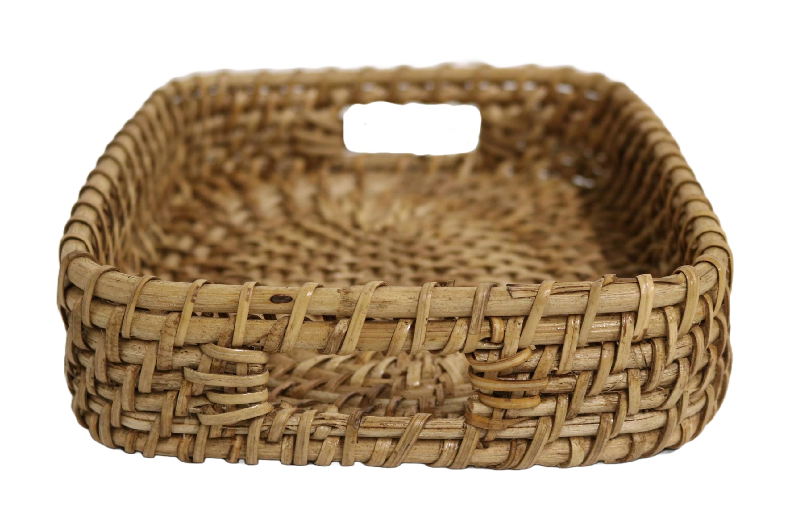 Home&Manor 9 Inch Rattan Rectangle Serving Tray - Natural Woven Basket for Breakfast in Bed, Coffee Table Decor, Bathroom Organization
