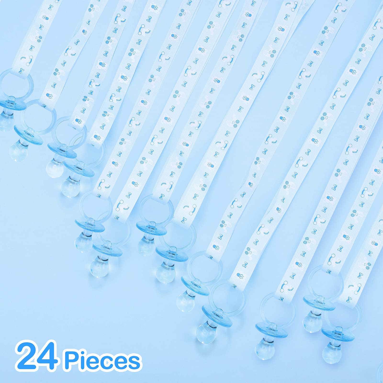 BBTO 24 Pack Baby Shower Pacifier Necklaces - Acrylic Pacifier Charms for Boys & Girls - Cute Baby Shower Party Favors, Game Prizes & Table Decorations - Perfect for Baby Showers, Gender Reveals & Nursery Decor (Blue)