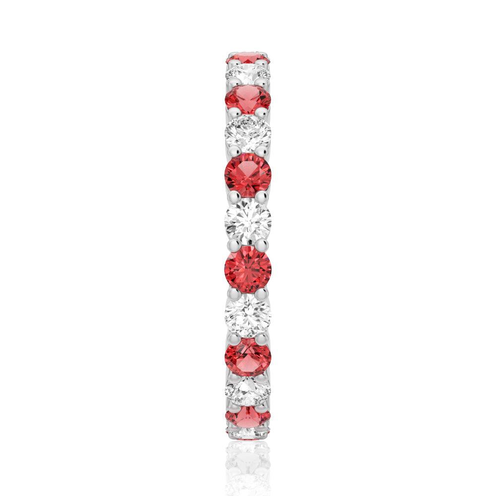 Prong Set Ruby & White Sapphire Eternity Wedding Band Ring - Perfect for Anniversaries, Engagements & Bridal Jewelry Gifts