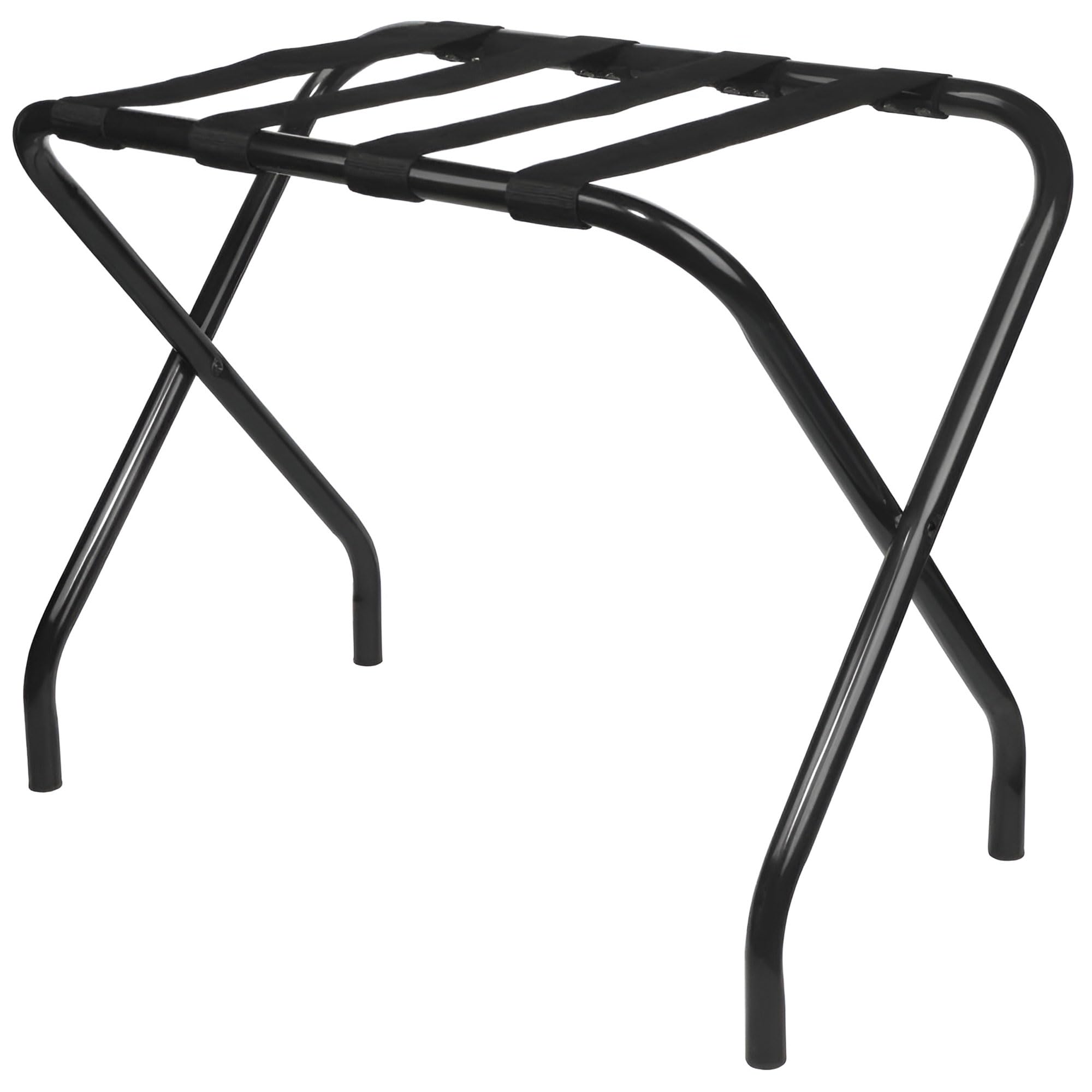 King's Brand Black Metal Foldable Luggage Rack Stand with Nylon Straps - Space Saving Travel Storage Organizer for Hotels, Dorms & Bedrooms