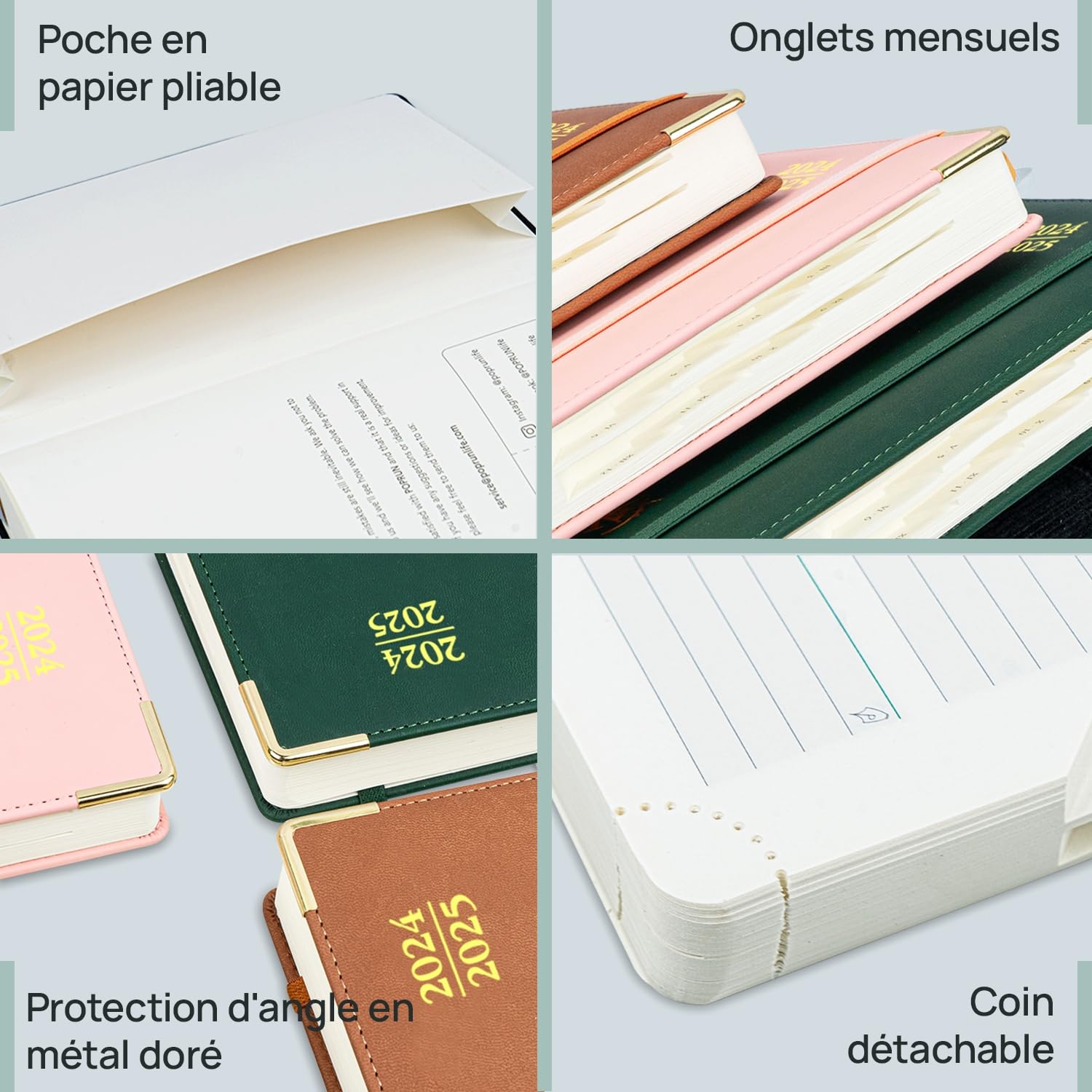 POPRUN 2024-2025 Academic Planner - 17 Month Weekly Planner from August 2024 to December 2025, Premium PU Leather School Diary with Monthly Tabs, 100gsm FSC Certified Paper (Soft Pink) - Perfect for Students, Teachers & Office Organization