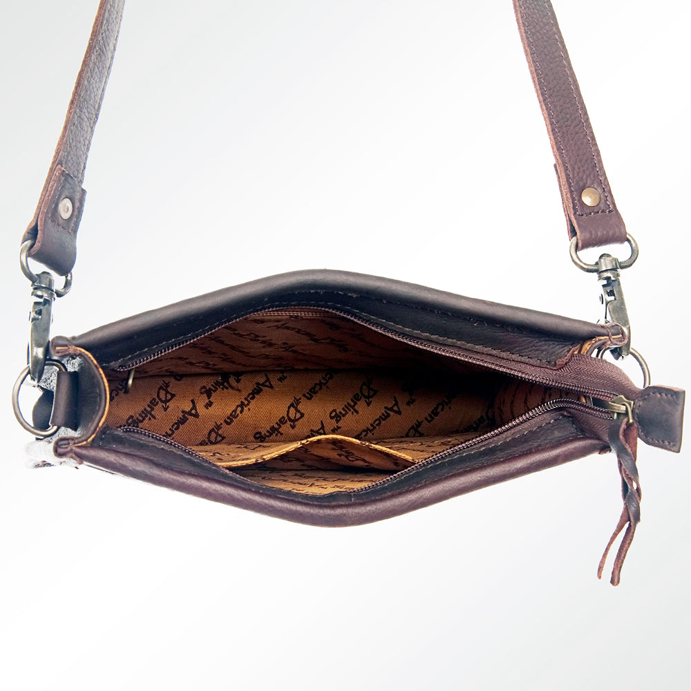 ADBG698 American Darling Genuine Leather Women's Western Handbag - Hand Tooled Hair-On Cowhide Purse for Casual Outings & Country Events