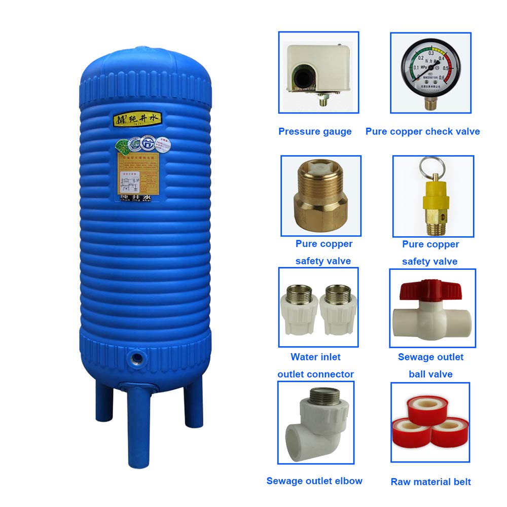 PE Fully Automatic Pressure Tank Container - Household Water Booster Pump & Storage Tank for Tap/Well Water - Reverse Osmosis Expansion Water Tank for Home Water Supply System (Ideal for RO Systems, Residential Water Pressure Boosting & Emergency Water Storage)