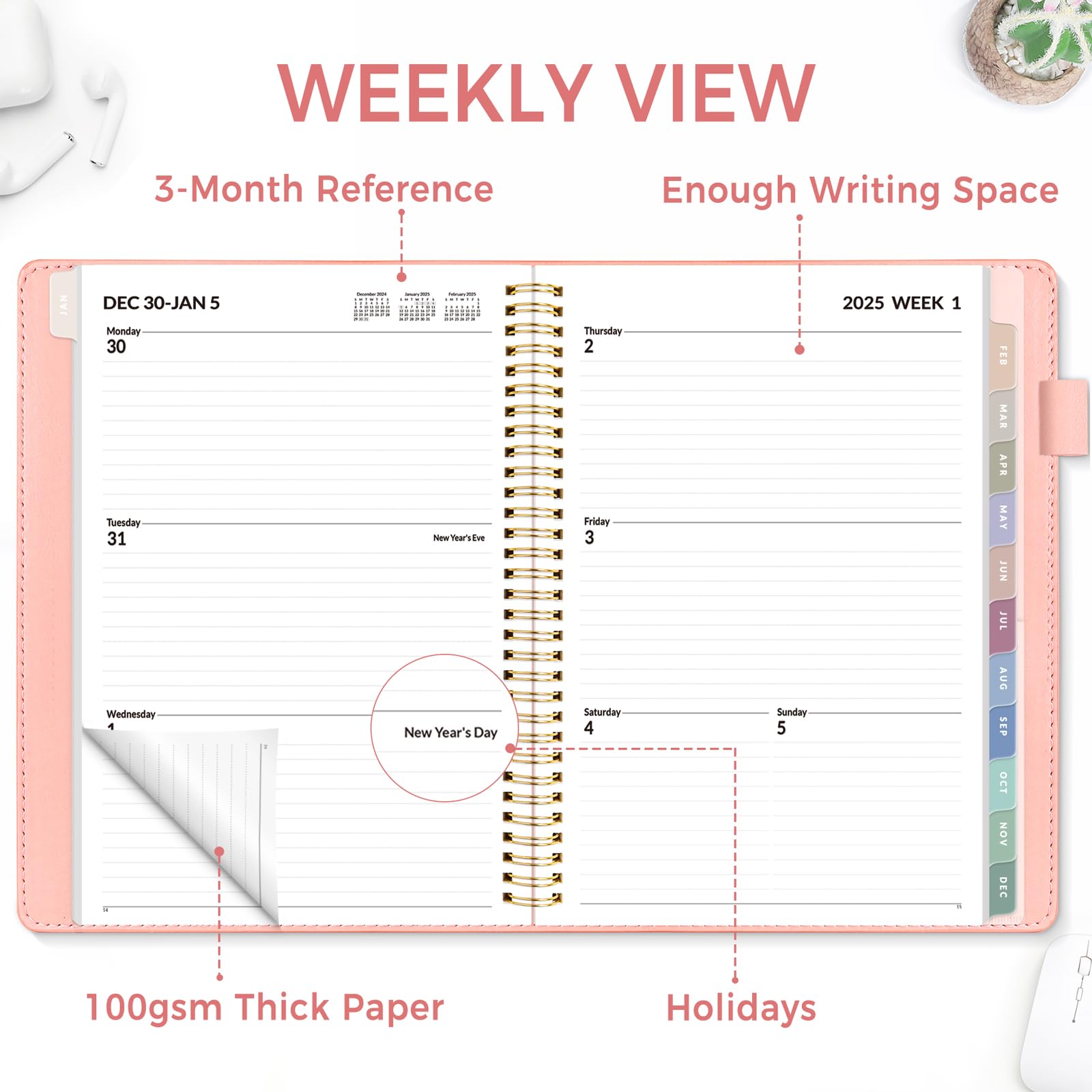 SUNEE 2025 Weekly Monthly Planner - 12 Month Calendar (Jan-Dec 2025) 9
