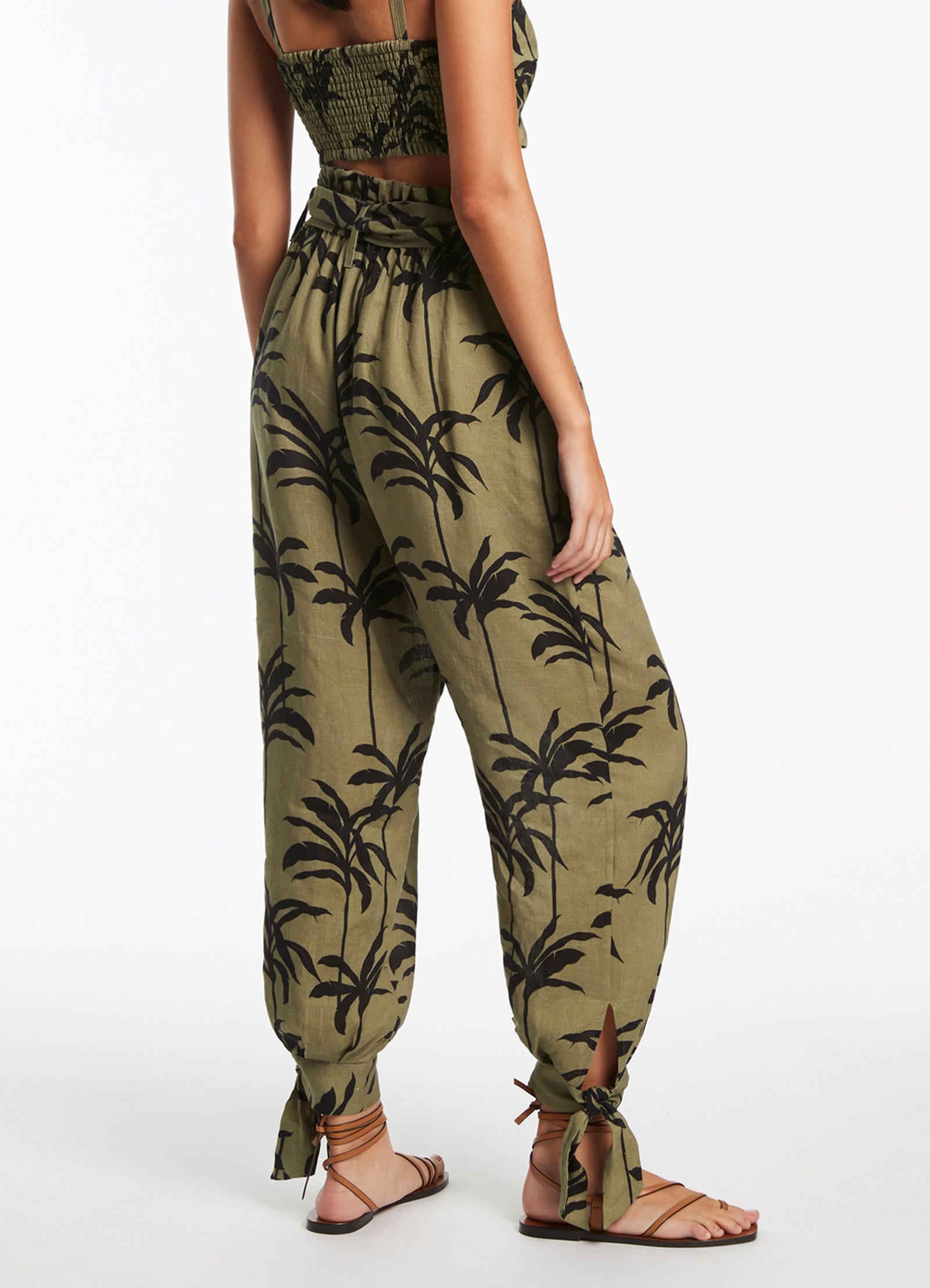 Premium Olive Green Tie Cuff Pants for Women - Comfortable High-Waisted Wide Leg Trousers - Perfect for Office Wear, Business Casual & Evening Outfits