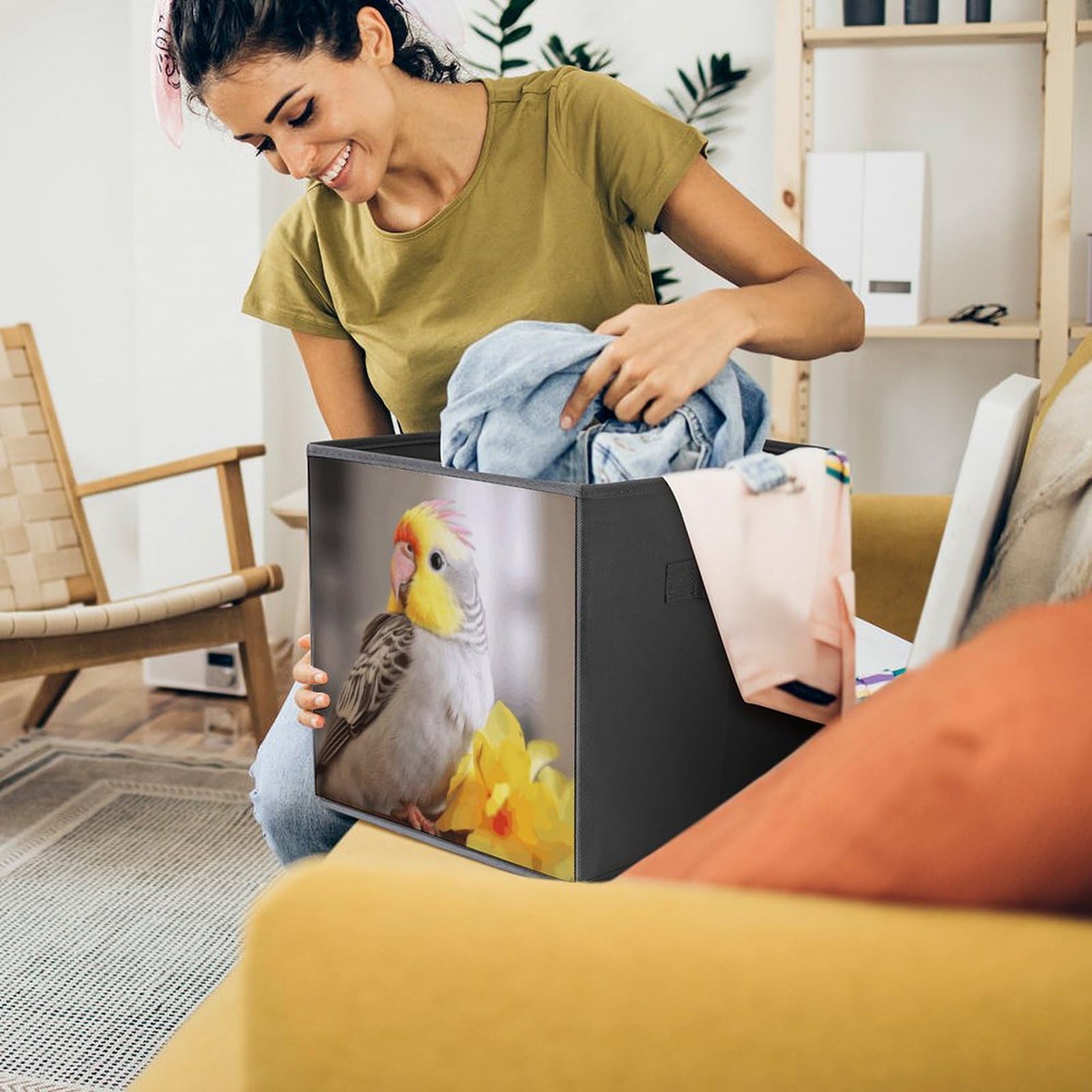 2PCS Foldable Storage Bins - Cute Cockatiel Printed Large Capacity Storage Boxes with Handles for Playroom, Office & Home Organization | Perfect for Toys, Books & Clutter Control